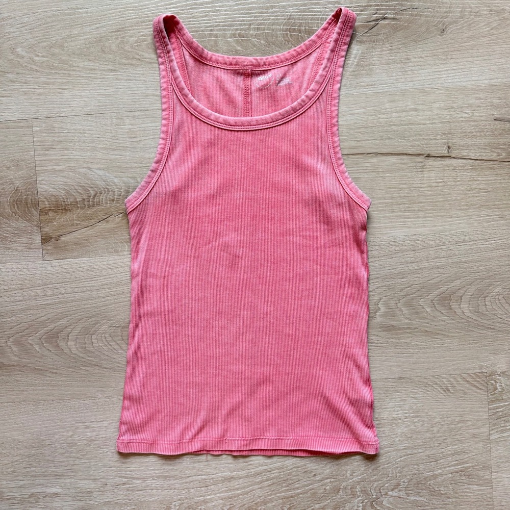 Aerie Ribbed Tank Top Women Casual Small Pink Cotton Basic Layering Y2K
